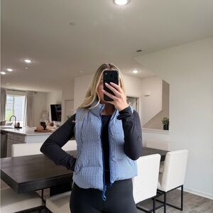 Blue Checkered Women's Vest gingham puffer